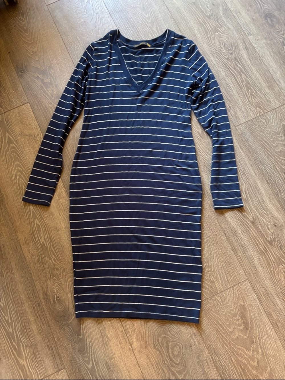 Saint Grace Navy and White Striped V-Neck Long Sleeve Dress